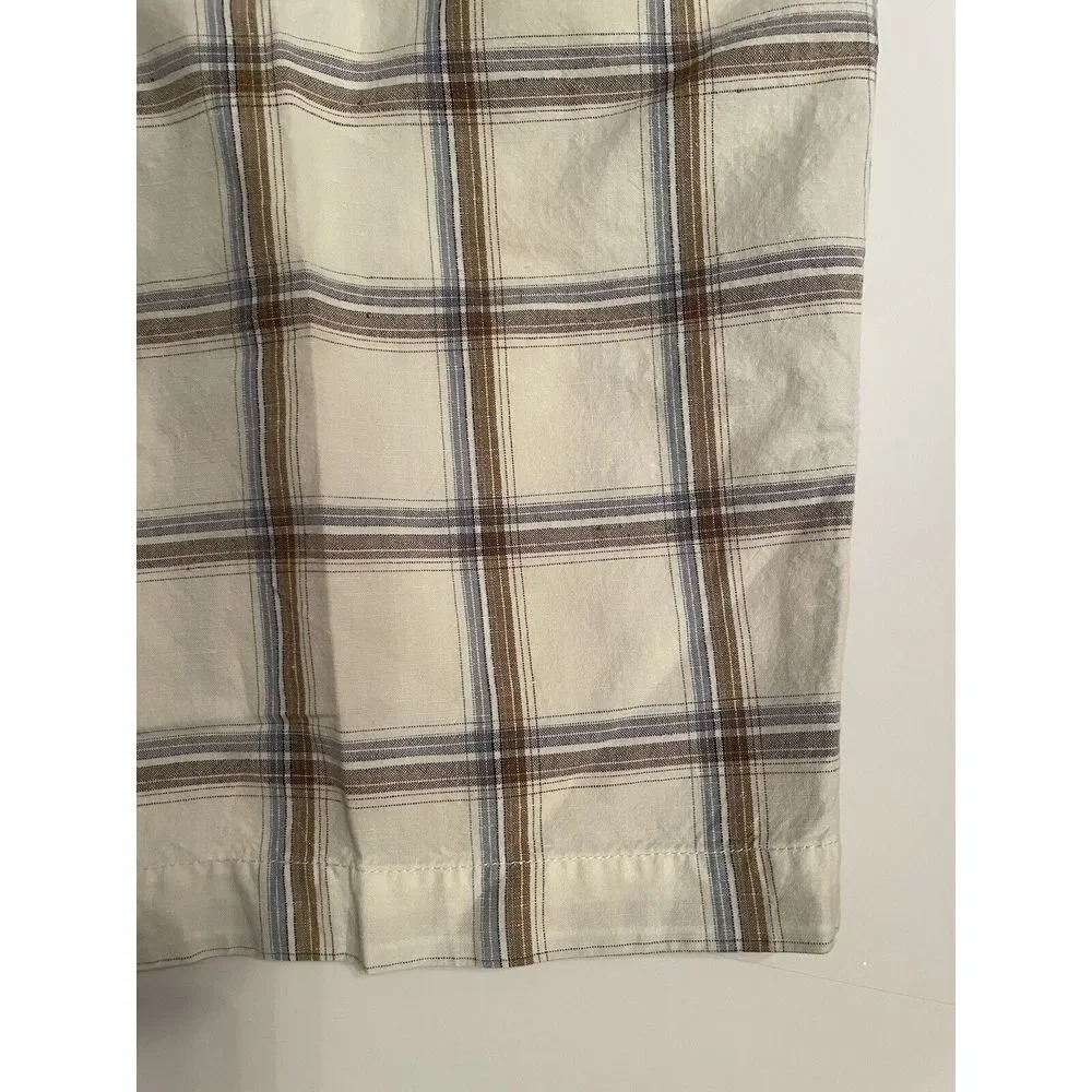 Tommy Bahama Paradise Nation Mens‎ 36 Plaid Linen Cotton Shorts Cream Brown Blue